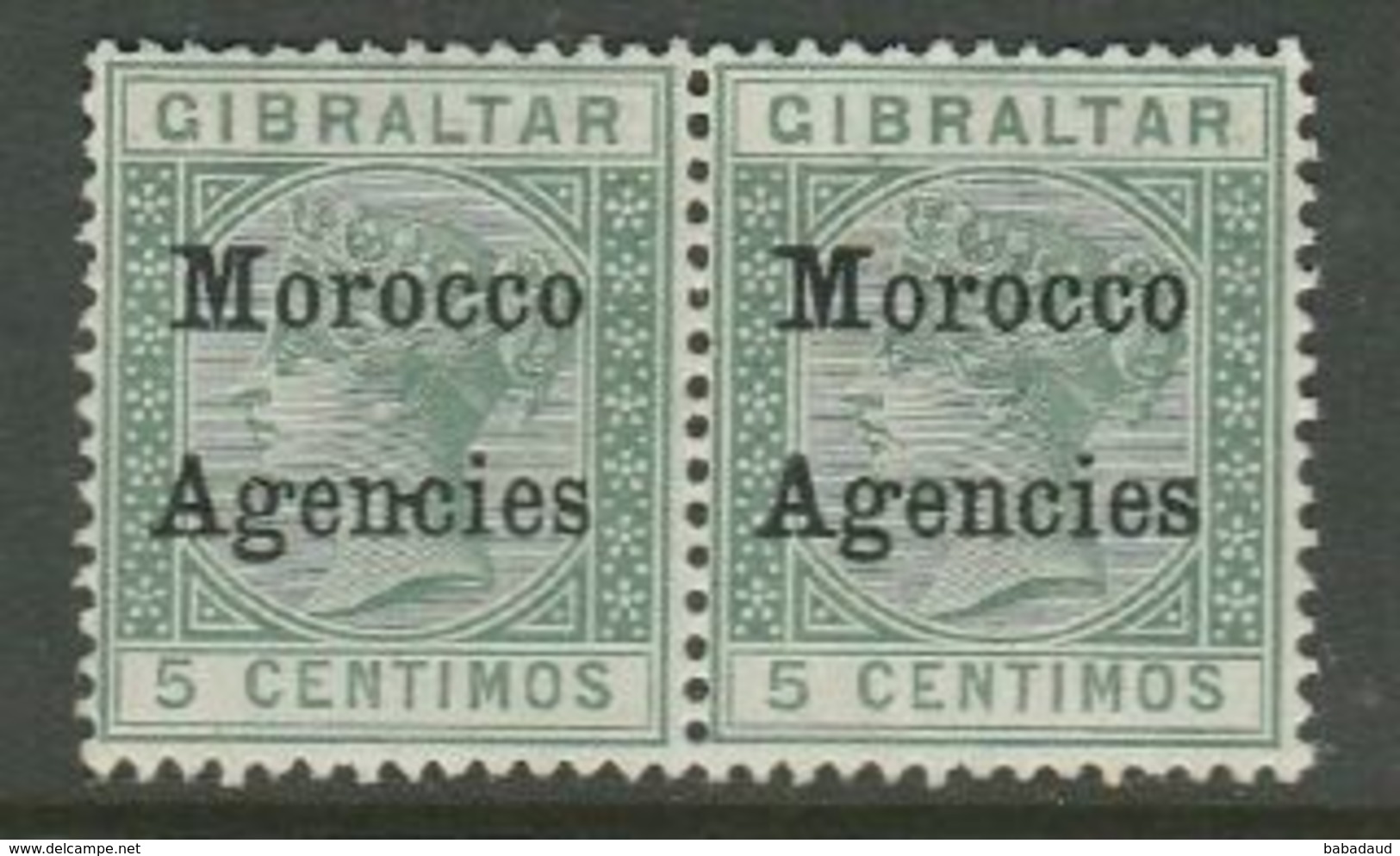 Morocco Agencies, VRI, Opt On Gibraltar 5 Centimos, Hyphen Between "n-c" Flaw, In Pair With Normal, MH * - Morocco Agencies / Tangier (...-1958)