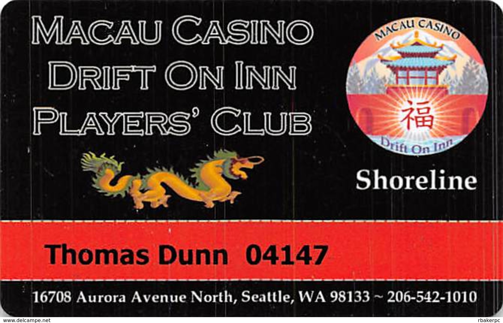 Macau Casino / Drift On Inn Players Club - Slot Card - Seattle WA - Casino Cards