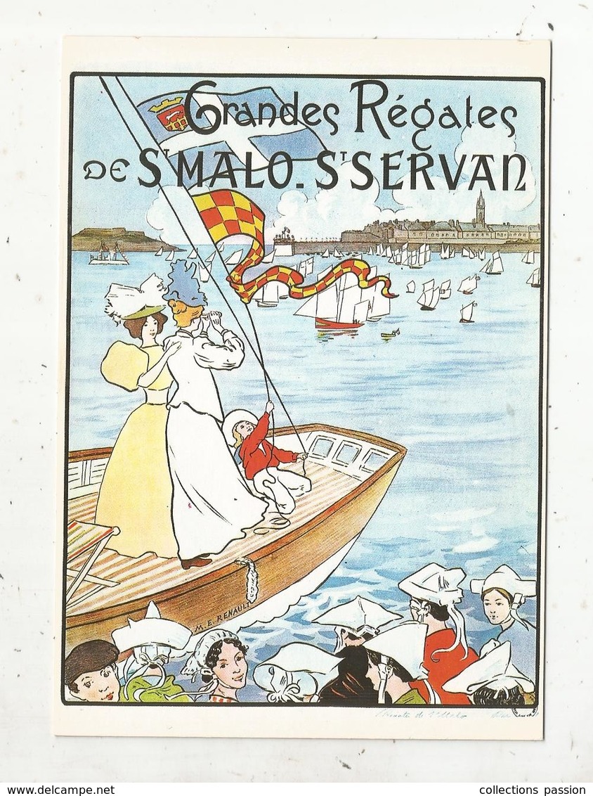 Cp, Sports , VOILE  Affiche De M.E. Renault , GRANDES REGATES DE SAINT MALO SAINT SERVAN ,vierge , Ed. Mic Max - Zeilen