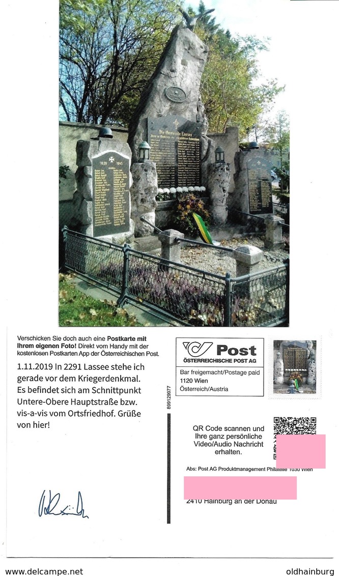 1535n: Privatganzsache AK Postkarten-App: A- 2291 Lassee, Kriegerdenkmal Am Ortsfriedhof - Gänserndorf