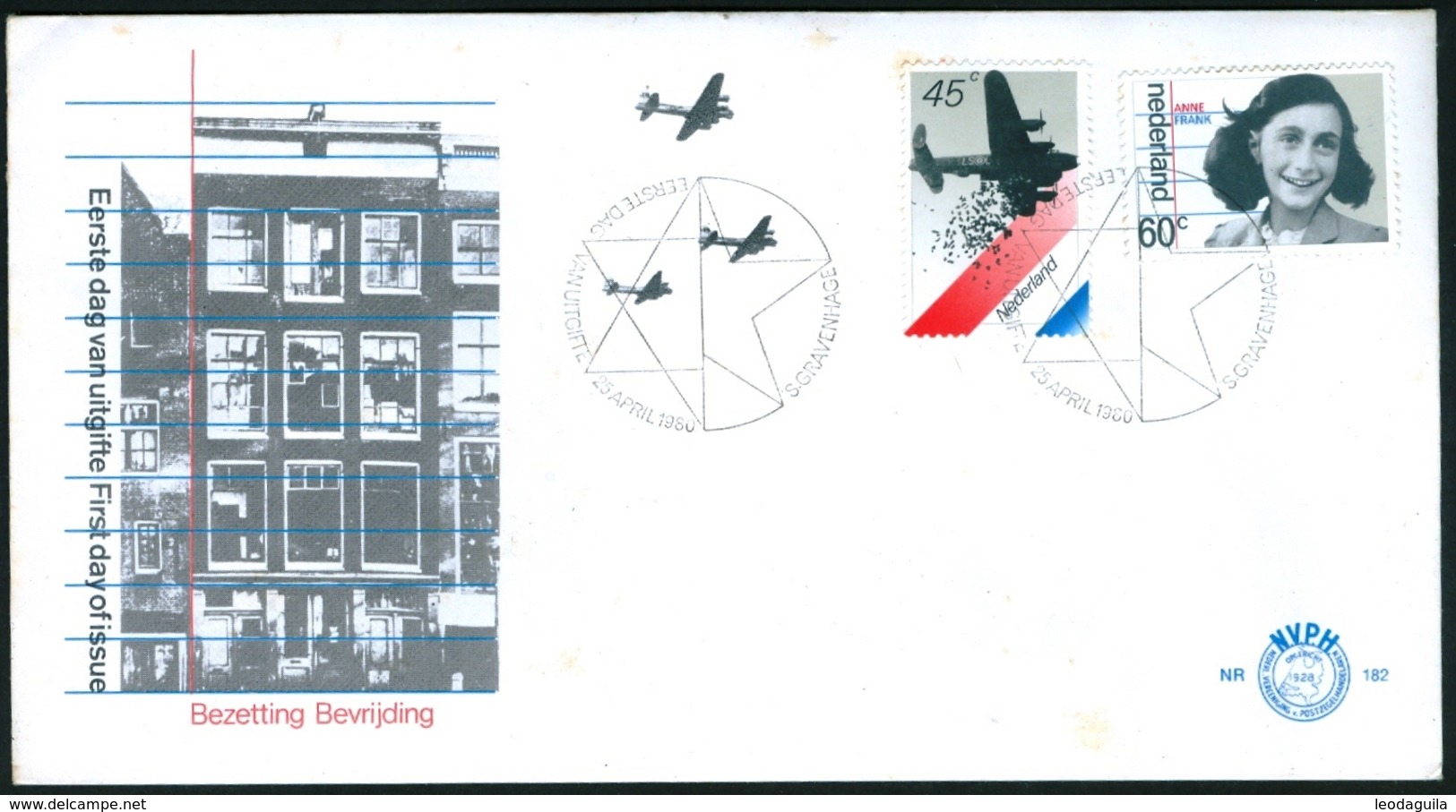 NETHERLAND Nº 1158-9  -  ANNE FRANK - LIBERATION   FDC Nº E182 -  1980 - Covers & Documents