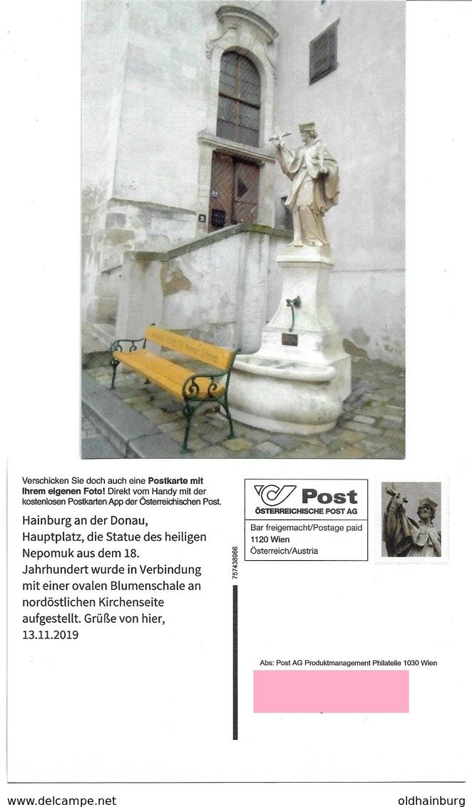 1535c: Privatganzsache AK Postkarten-App: A- 2410 Hainburg An Der Donau, Statue Des Hl. Nepomuk - Hainburg