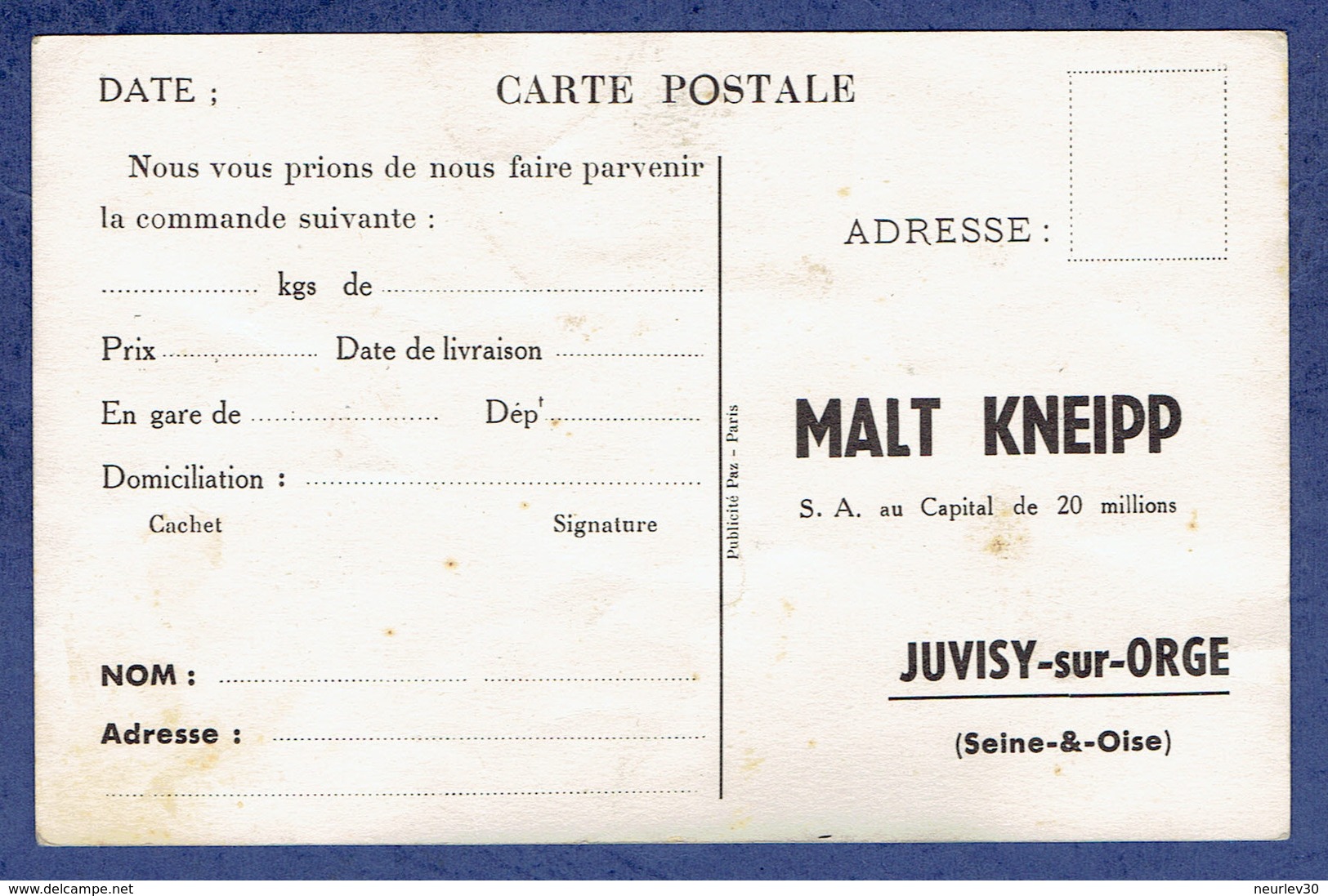 CPA ESSONNE (91) - JUVISY-SUR-ORGE - MALT KNEIPP - CARTE COMMERCIALE (VOIR SCAN DU VERSO) - Juvisy-sur-Orge