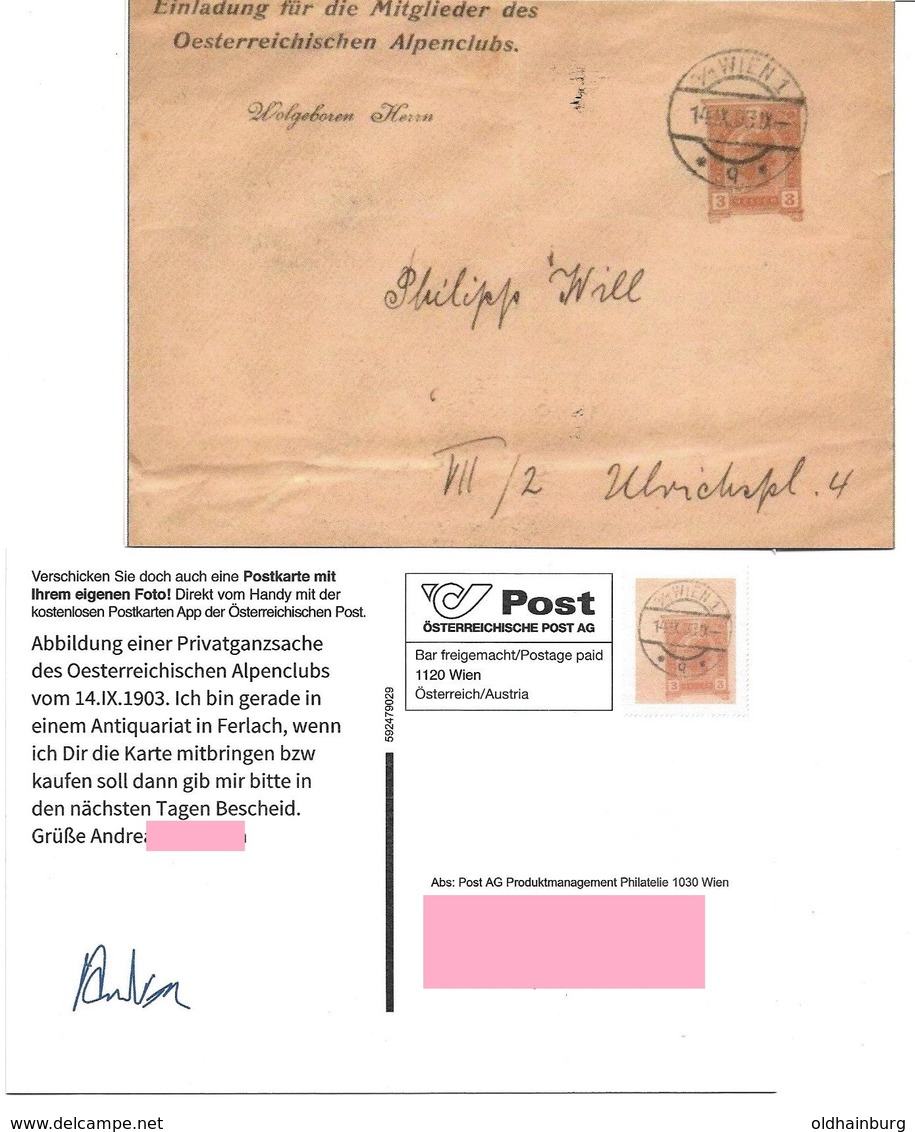 1535j: Privatganzsache AK Postkarten-App: A- 9170 Ferlach, Österreichischer Alpenclub (Faksimile- Abb Historische Karte) - Ferlach