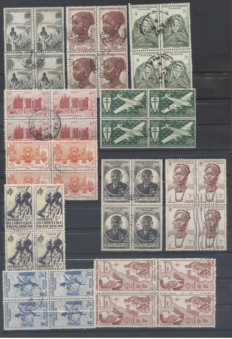 AOF Lot De Valeurs Courantes Obl. En Bande Ou Blocs De 4 Propres TB - Used Stamps