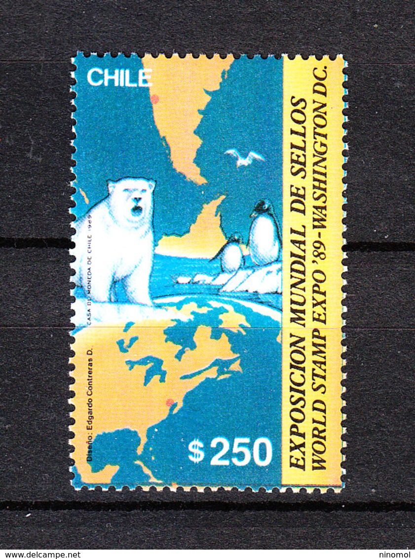 Cile   -  1989.  Orso Bianco, Pinguini, Carte Geografiche. Orso Bianco, Pinguini, Carte Geografiche. MNH - Preservar Las Regiones Polares Y Glaciares