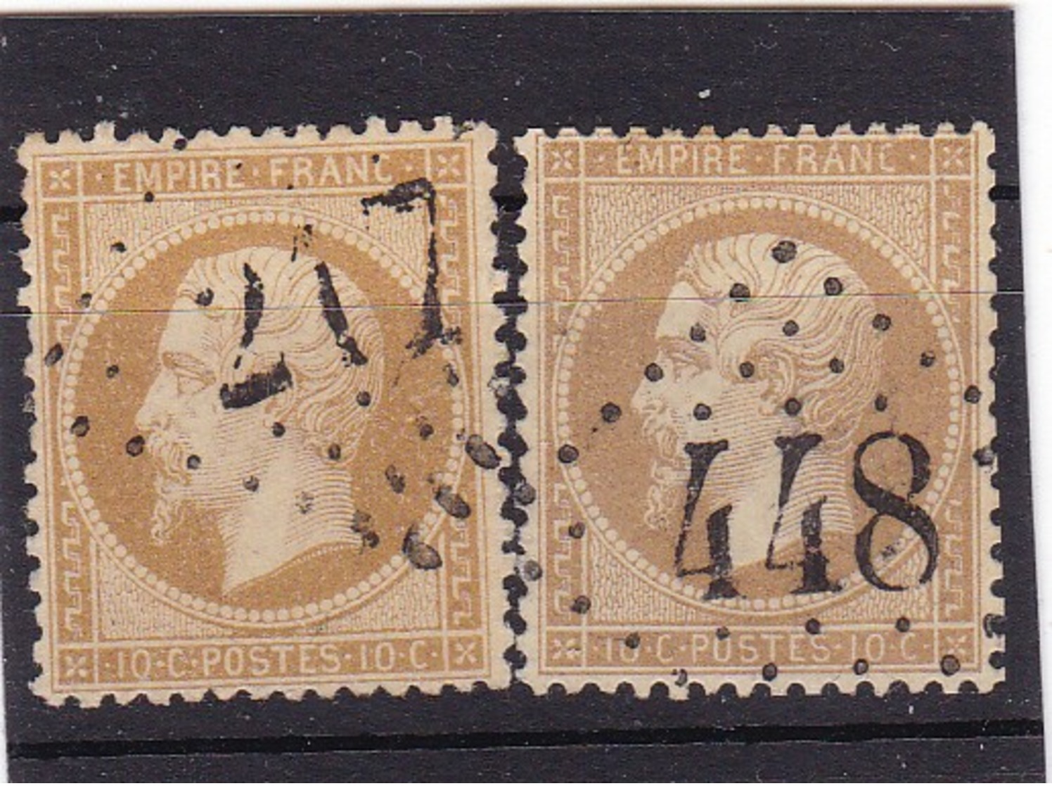 # Z.10828 France Empire 1862, 2 X Value 10c. Used, Yvert 21, Michel 20a: Emperor Napoleon III. - 1862 Napoleon III