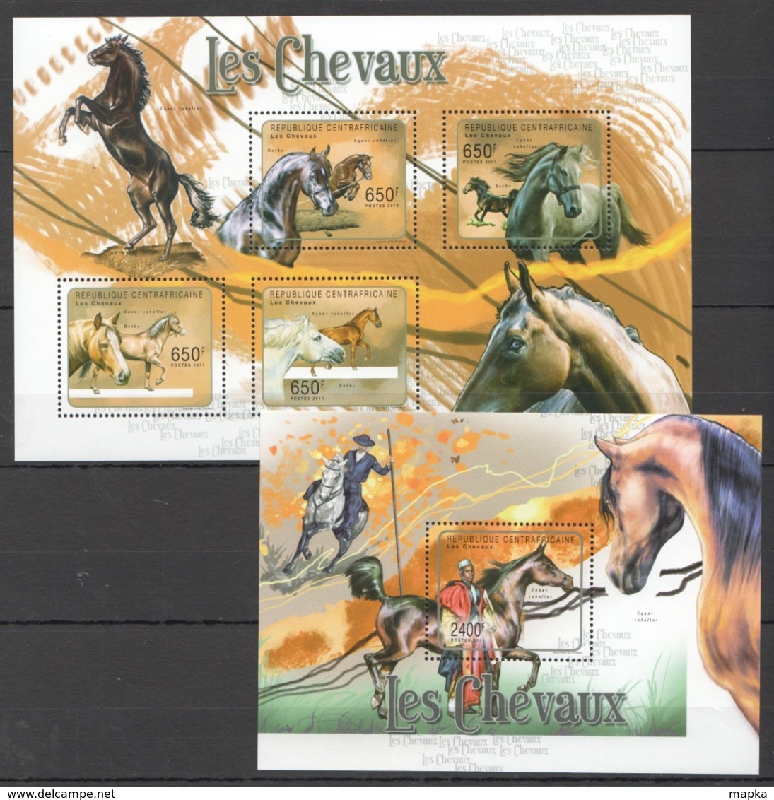 CA1045 2011 CENTRAL AFRICA CENTRAFRICAINE FAUNA ANIMALS HORSES LES CHEVAUX 1KB+1BL MNH - Chevaux