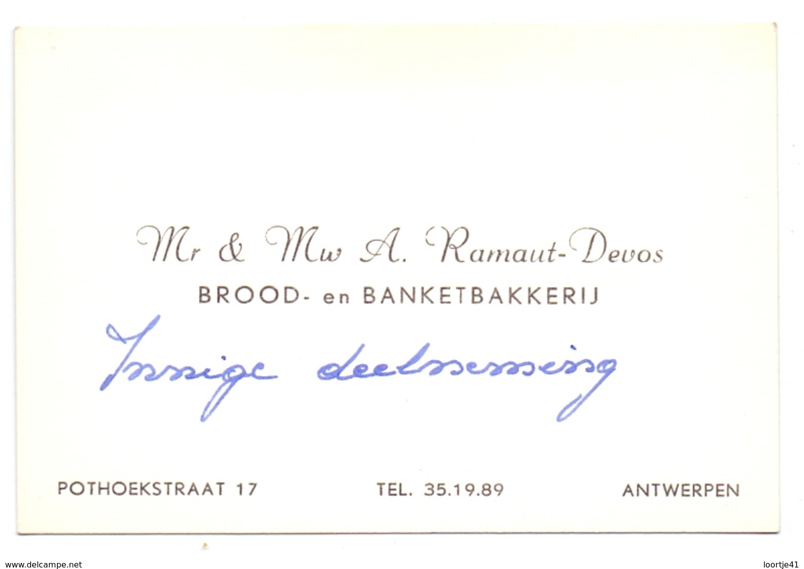 Visitekaartje - Carte Visite - Brood & Banketbakkerij Mr & Mw A. Ramaut - Devos - Antwerpen - Cartoncini Da Visita