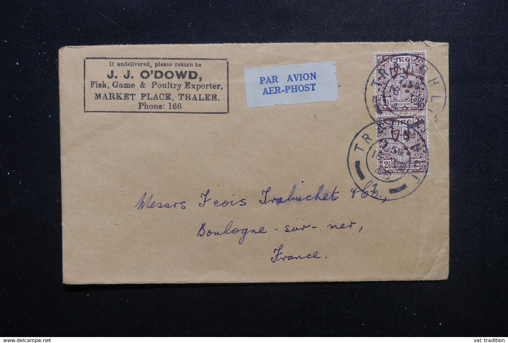 IRLANDE - Enveloppe Commerciale De Tralee Pour La France En 1945 Par Avion, Affranchissement Plaisant - L 48437 - Covers & Documents