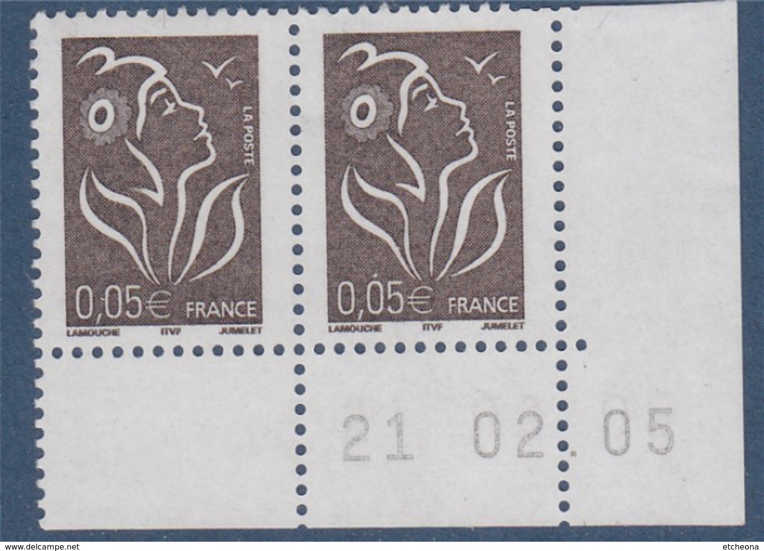 Lamouche 0.05€ Paire N°3754 Neuf En Coin De Feuille Daté 21.2.05 ITVF - 2004-2008 Marianne (Lamouche)