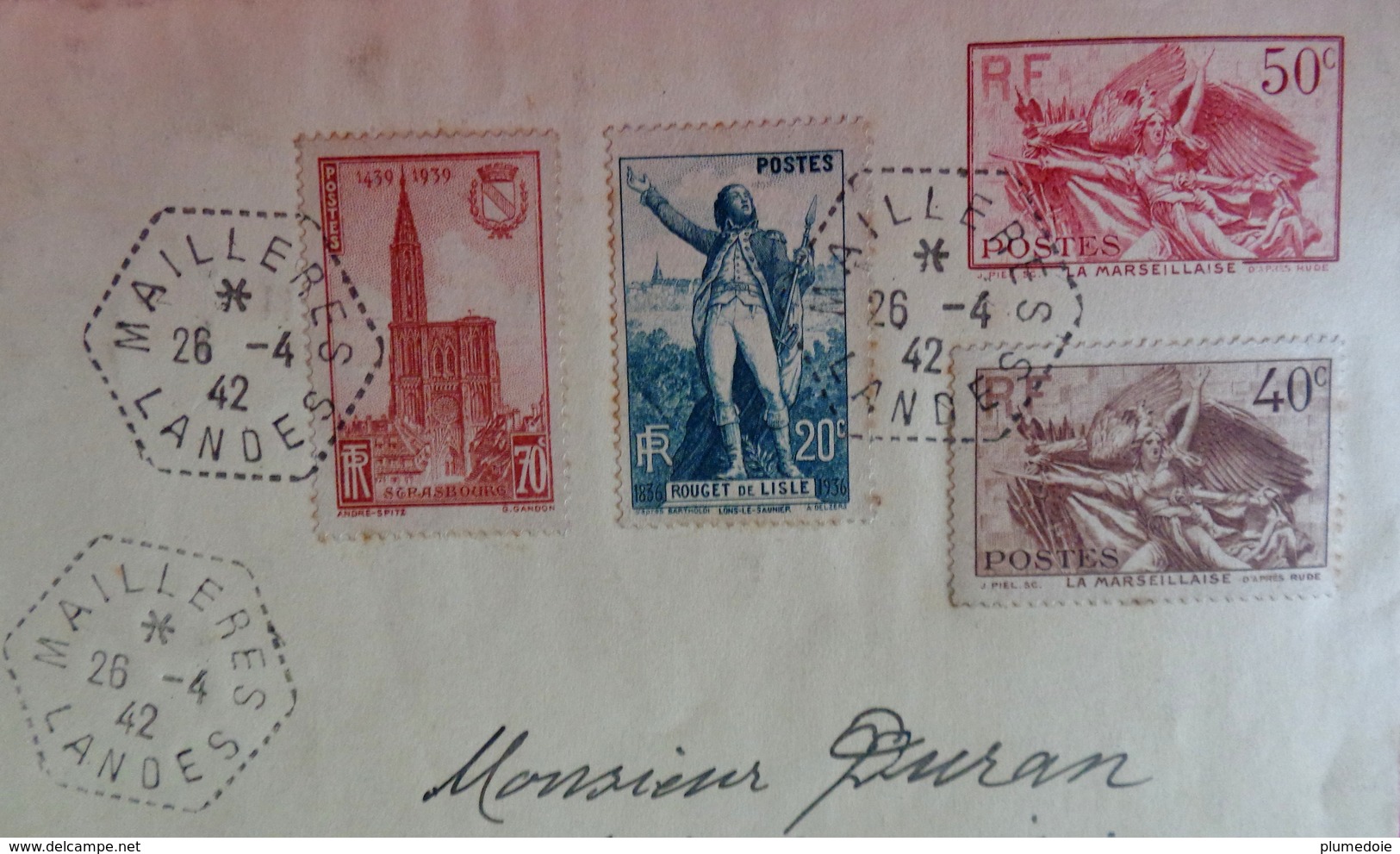 MARCOPHILIE ENVELOPPE Timbre à Date De La Poste Rurale Au Type F4 De MAILLERES ( LANDES ) à LABRIT . 1942. TIMBRES - 1921-1960: Moderne