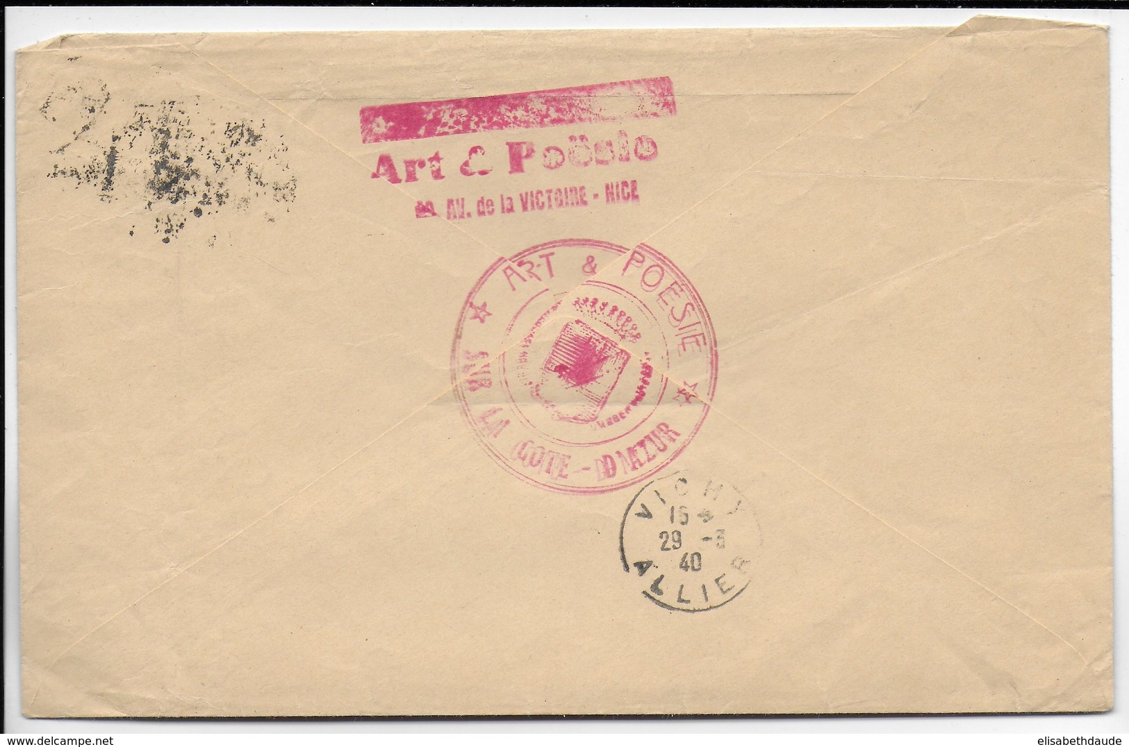 1940 - 1c SEMEUSE RARE SUR LETTRE De NICE NOTRE-DAME (ALPES MARITIMES) => VICHY - 1921-1960: Période Moderne