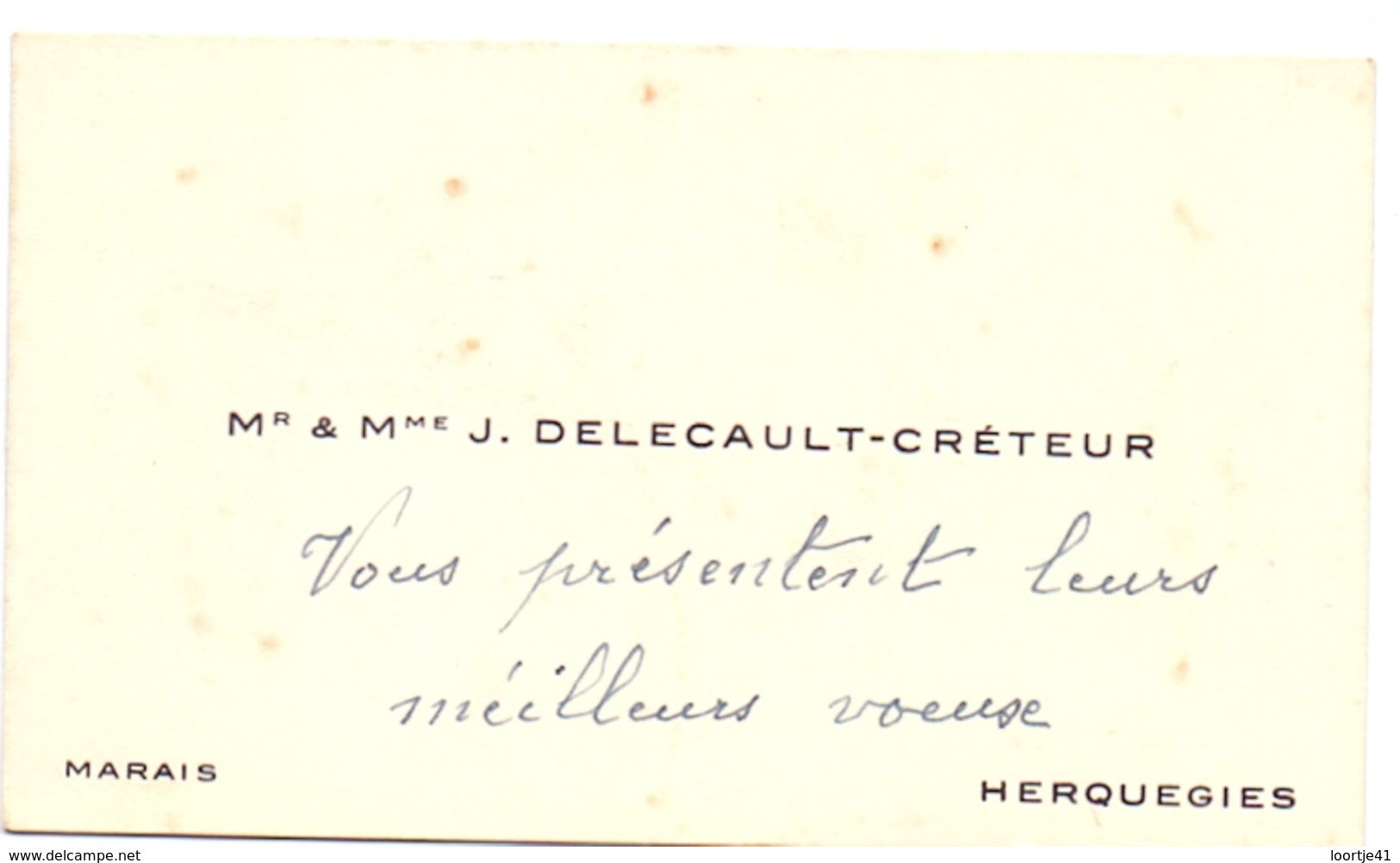 Visitekaartje - Carte Visite - Mr & Mme J. Delecault - Créteur - Herquegies - Cartes De Visite