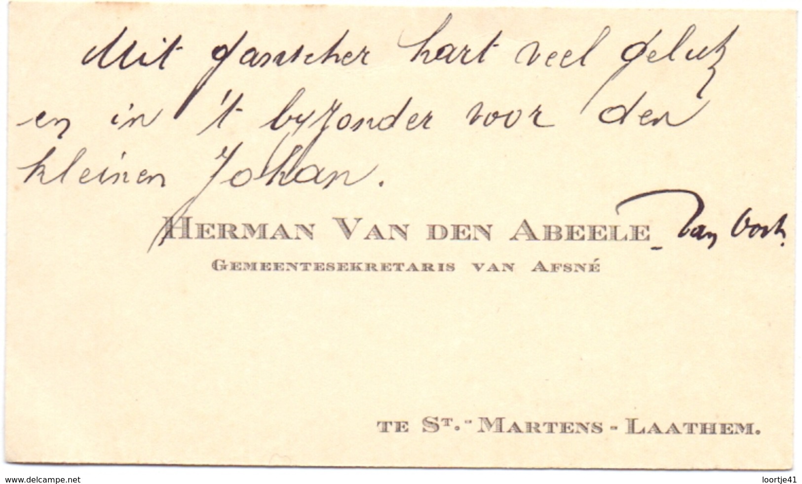 Visitekaartje - Carte Visite - Gemeentesecretaris Afsnee Herman Van Den Abeele - St Martens Latem - Cartes De Visite