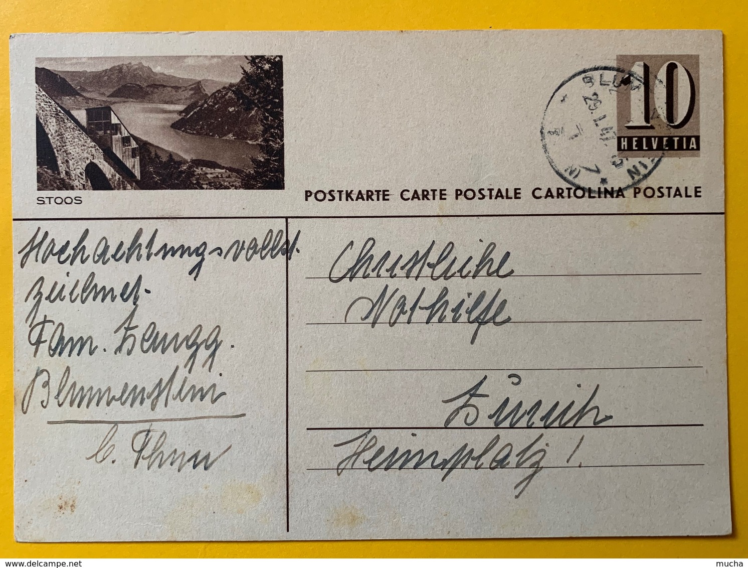 9515 - Entier Postal Illustration Stoos Blumenstein 29.01.1947 - Entiers Postaux