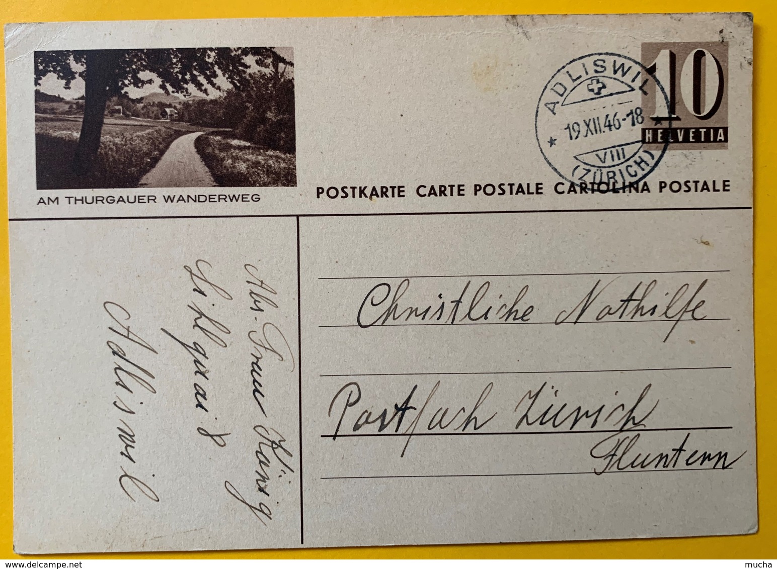 9516 - Entier Postal Illustration Am Thurgauer Wanderweg Adliswil 19.12.1946 - Interi Postali