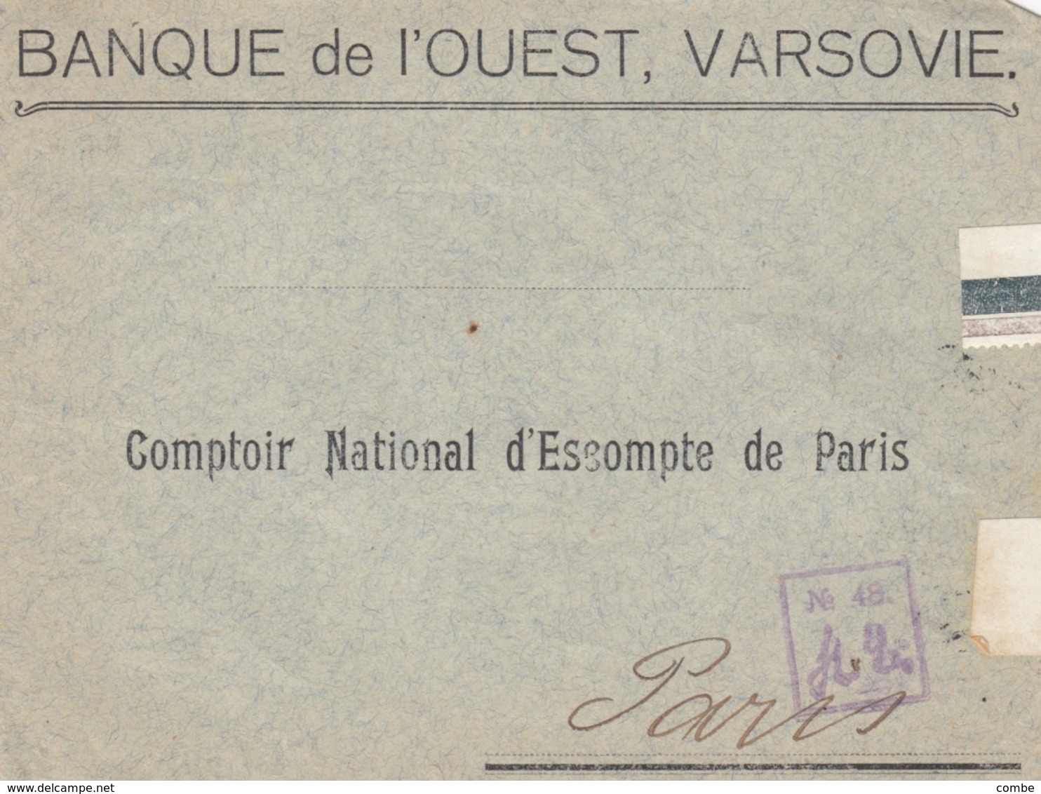 LETTRE RUSSIE. DEVANT. FRONT COVER RUSSIA.  BANQUE VARSOVIE POUR PARIS. CENSURE RUSSE - Covers & Documents