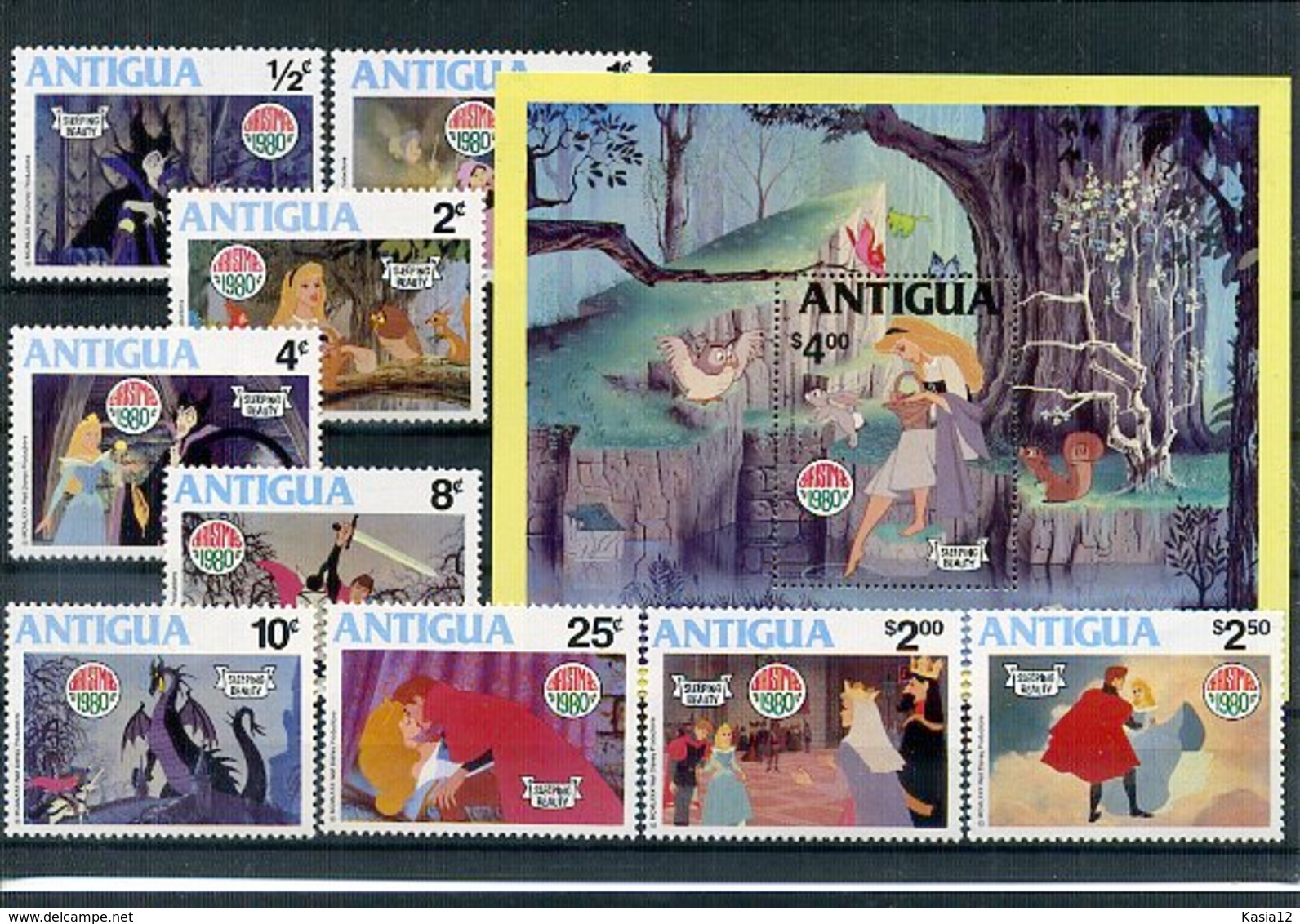 A23687)Disney: Antigua 597 - 605** + Bl 52** - Disney