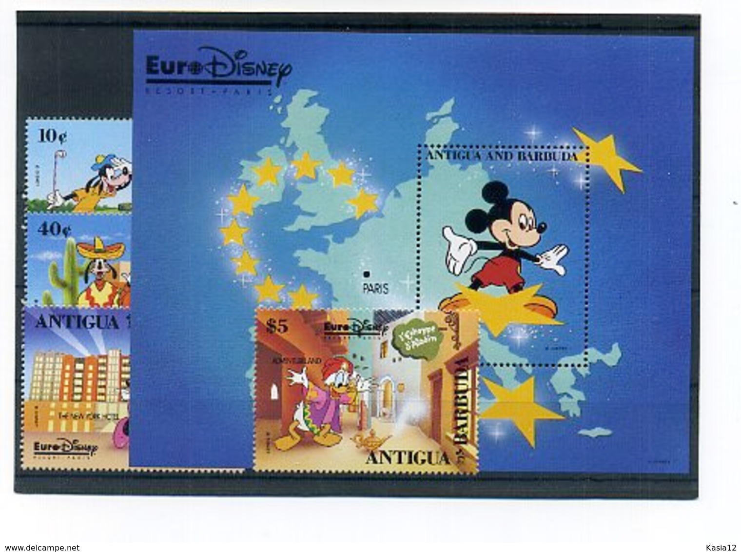 A23692)Disney: Antigua 1731** + 1734 - 1735** + 1738** + Bl 251** - Disney