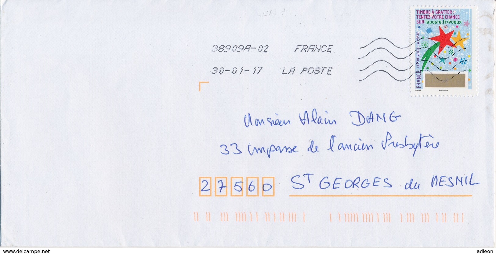 France - Voeux 2016 - YT A1339 Obl. Ondulations TSC1000 Sur Lettre - Lettres & Documents