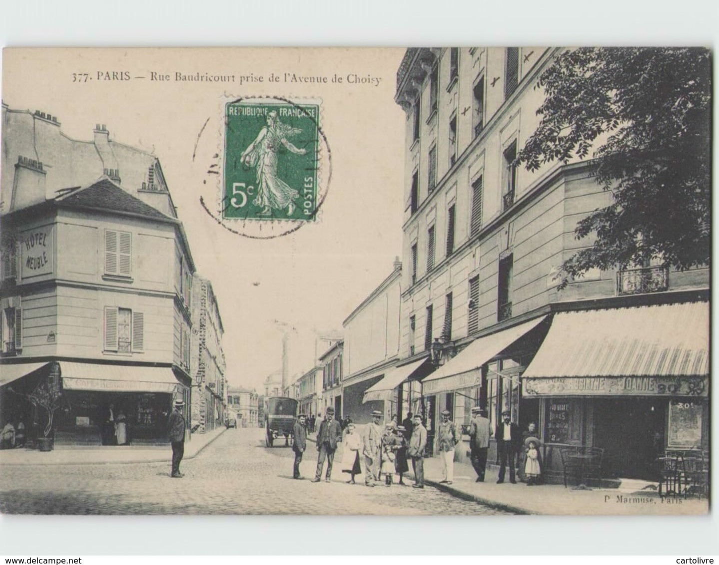 75 PARIS 13 ... Rue Baudricourt Prise De L'Avenue De Choisy (Marmuse 377) Café Avec Pub Absinthe Joanne - Arrondissement: 13