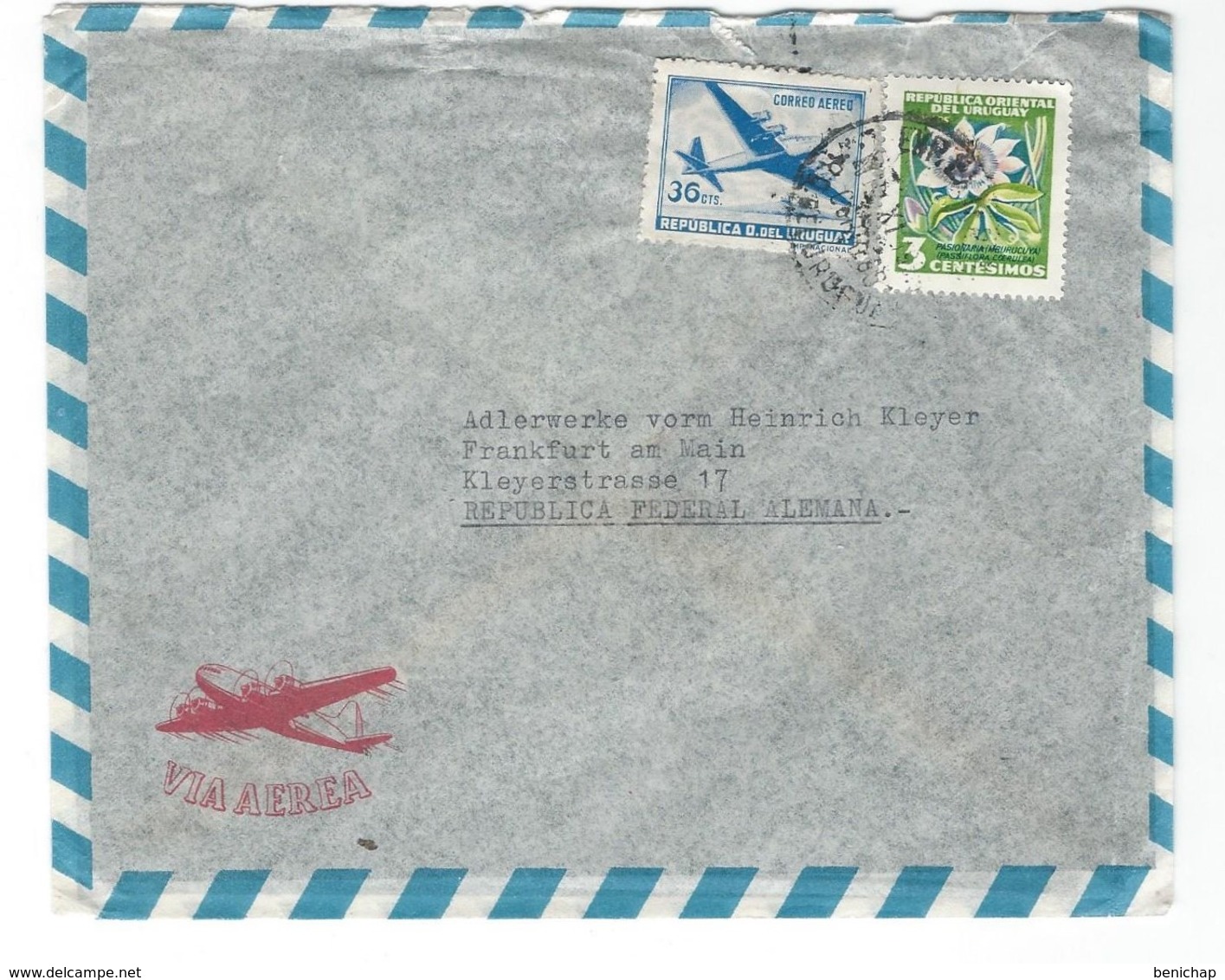 COVER CORREO URUGUAY- VIA AIR MAIL - MONTEVIDEO - FRAKFURT - GERMANY. - Uruguay