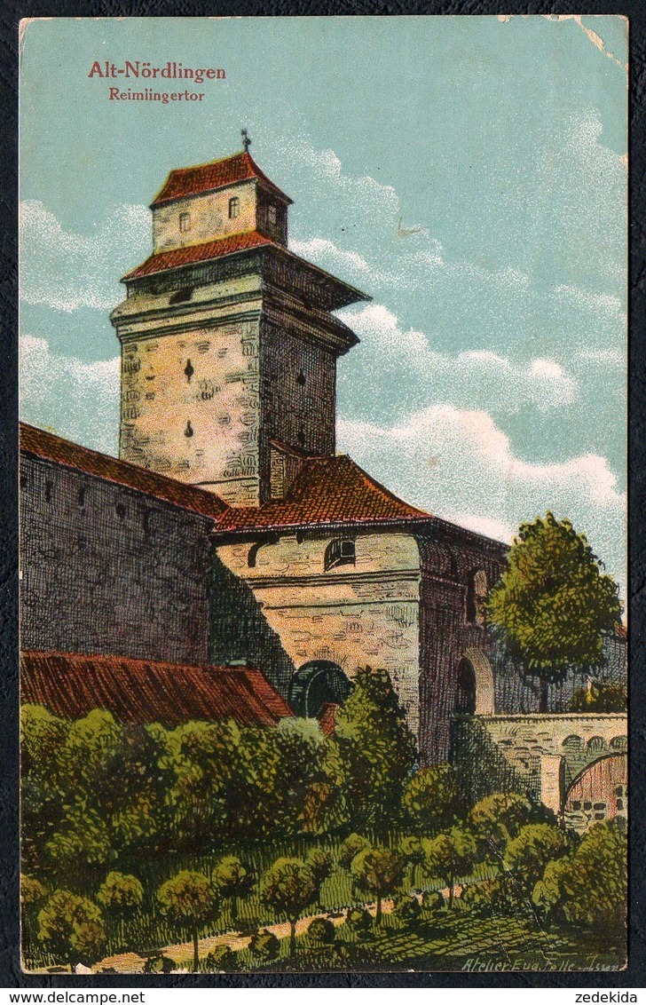 D0061 - Litho Nördlingen - Reimlingertor - Turm Burg - Atelier Eugen Felle - Stempel - Noerdlingen