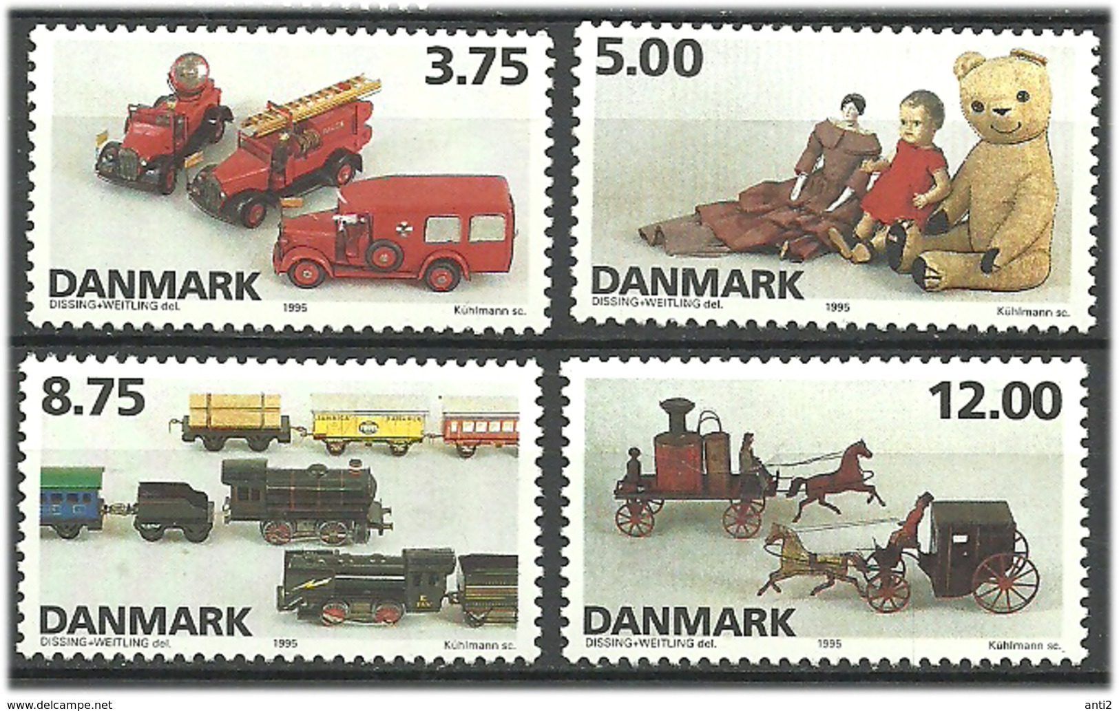 Denmark  1995  Danish Toys: TEKNO Toy Cars, China Dolls, Railway, Train, Horse-drawn Vehicles Mi 1112-1115 MNH(**) - Nuovi