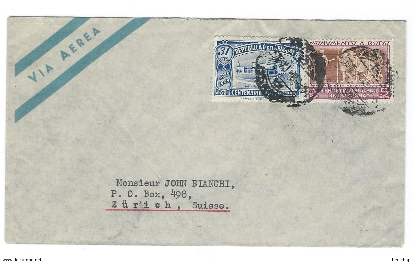 COVER CORREO URUGUAY - VIA AEREA - MONTEVIDEO - ZURICH - SUISSE. - Uruguay