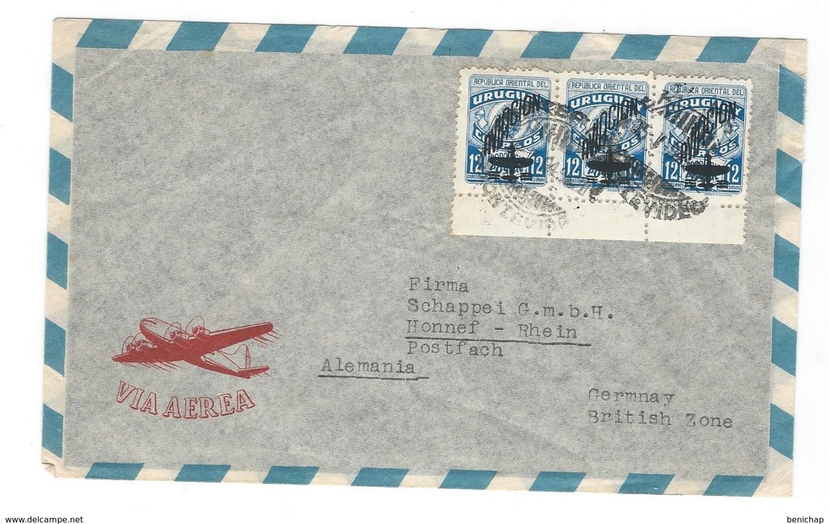 COVER CORREO URUGUAY - VIA AEREA - MONTEVIDEO - GERMANY BRITISH ZONE. - Uruguay