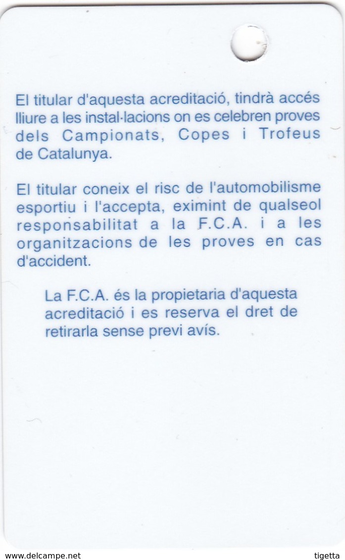 TESSERA ASSOCIATIVA FEDERACIO CATALANA D' AUTOMOBILISME - Trading Cards
