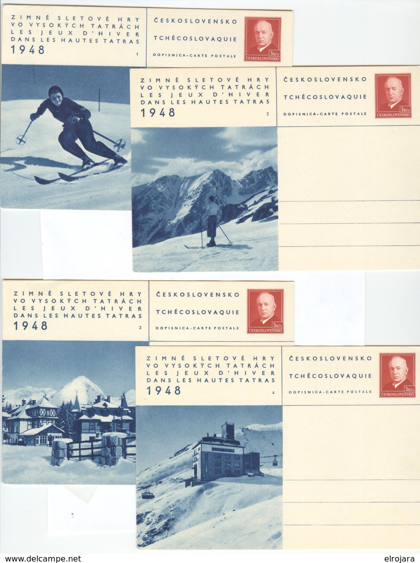 Czechoslovakia Set Of 5 Different Unused Stationeries For The 1948 Wintergames In The Hautes Tatras - Ski