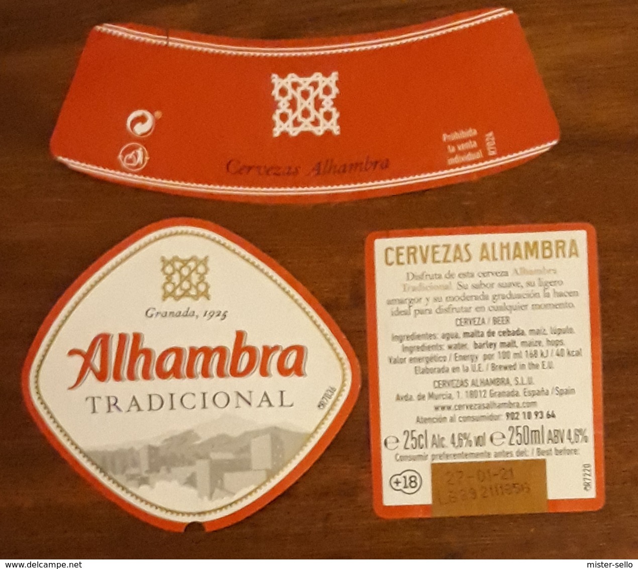 CERVEZA ALHAMBRA TRADICIONAL. JUEGO DE 3 ETIQUETAS. USADO - USED. - Cerveza