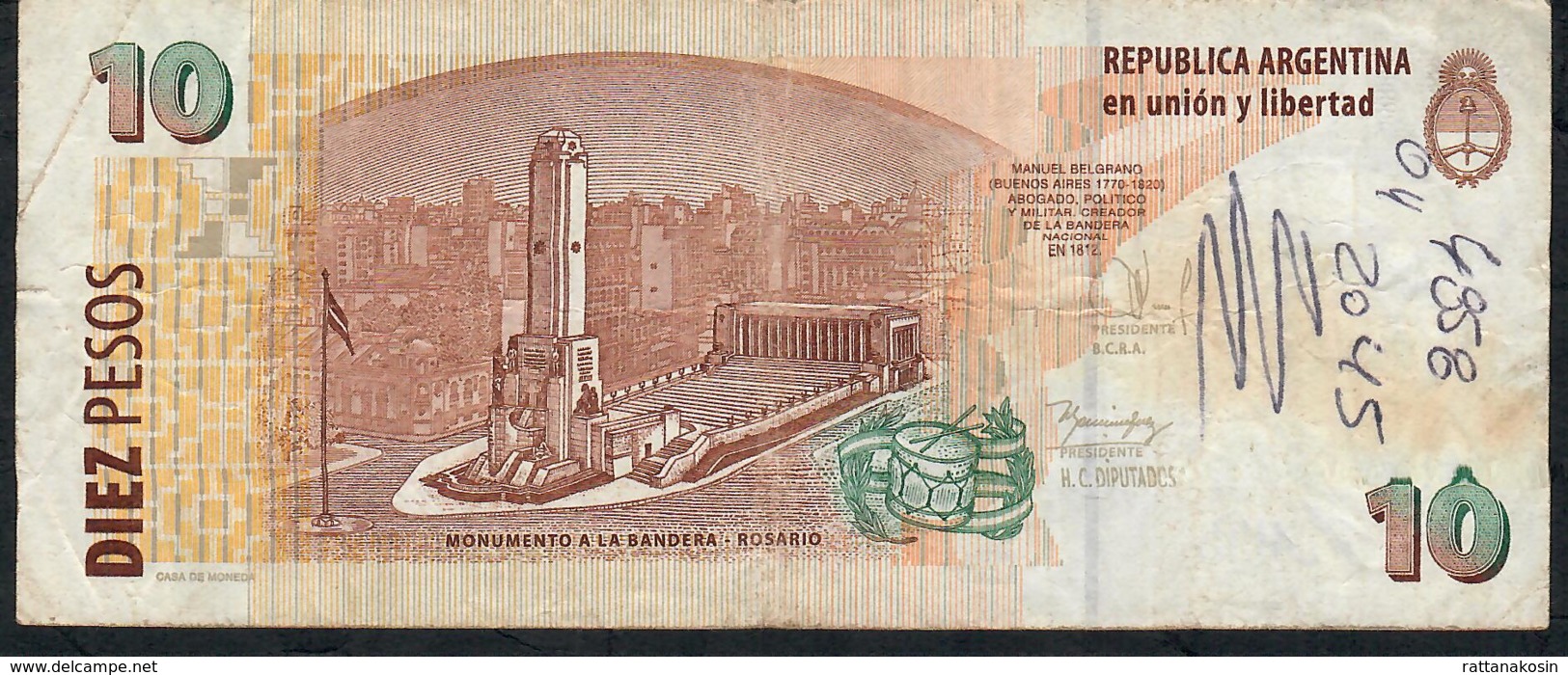 ARGENTINA P354g 10 PESOS 2014 Serie N Signature 84  FINE Writtings - Argentine