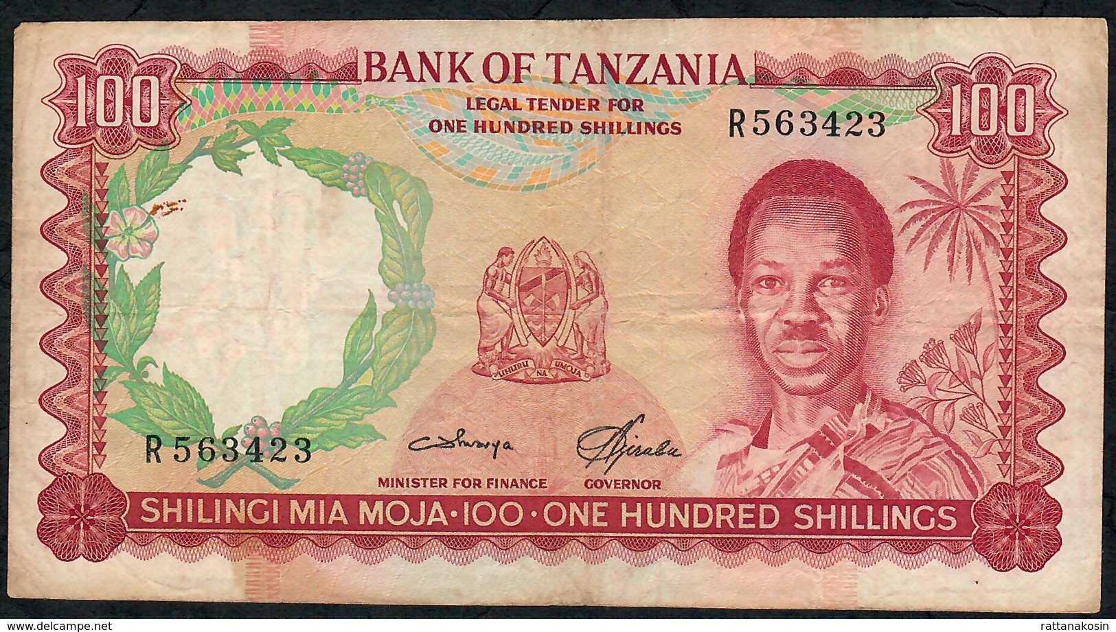 TANZANIA P5b 100 SHILLINGS  #R 1966  Signature 3       VF NO P.h. - Tanzania