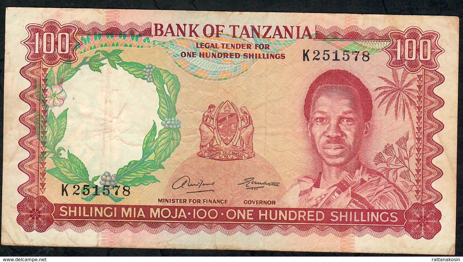 TANZANIA P5a 100 SHILLINGS  #K 1966  Signature 1       VF NO P.h. - Tanzania