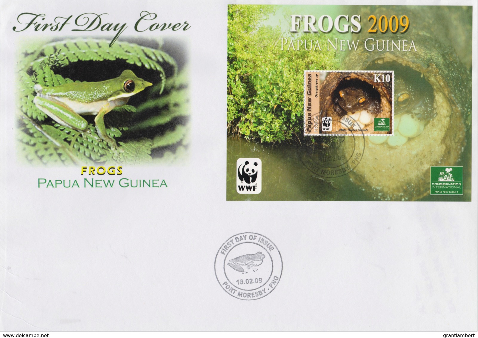 Papua New Guinea 2009 Frogs K10 Minisheet FDC  WWF - Papua New Guinea