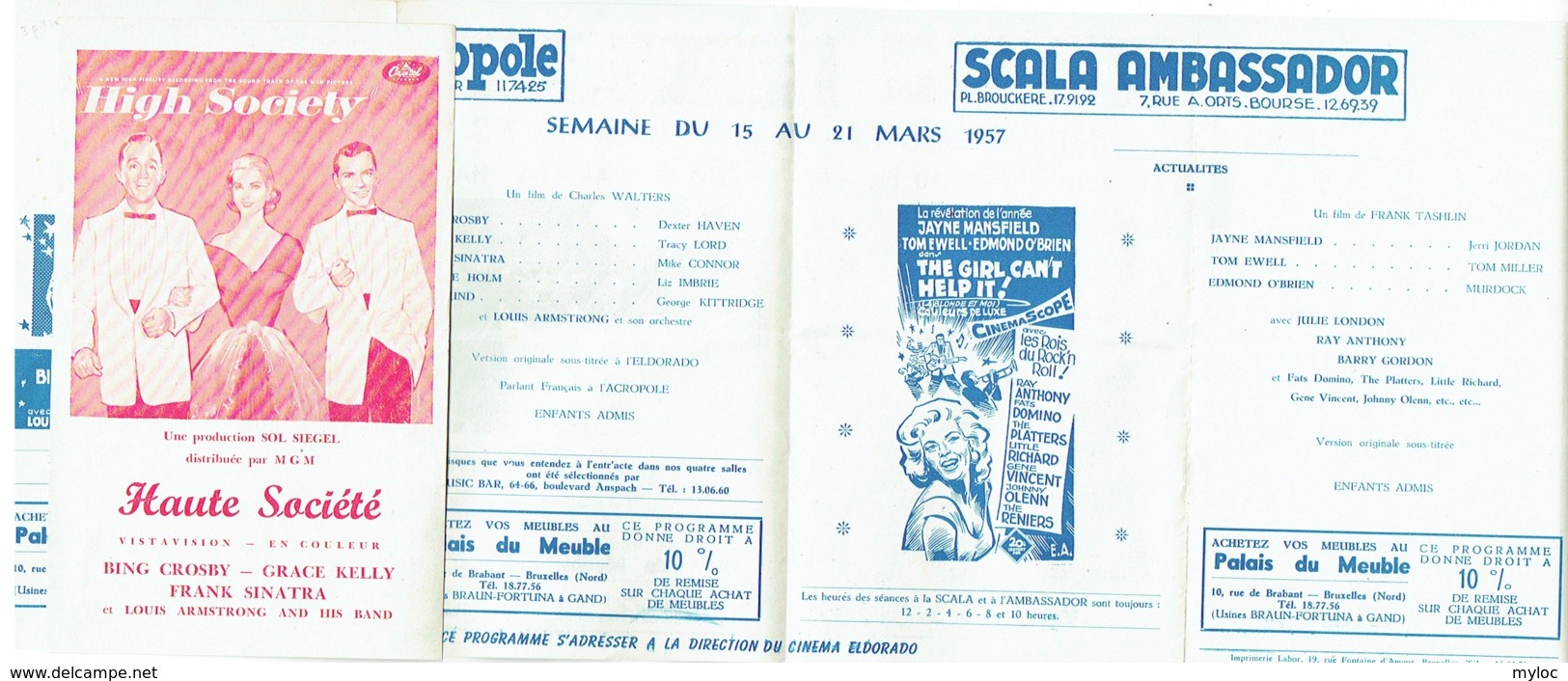 Publicité-Programme. Cinéma Eldorado/Acropole/Scala/Ambassador. 1957 - Bioscoopreclame