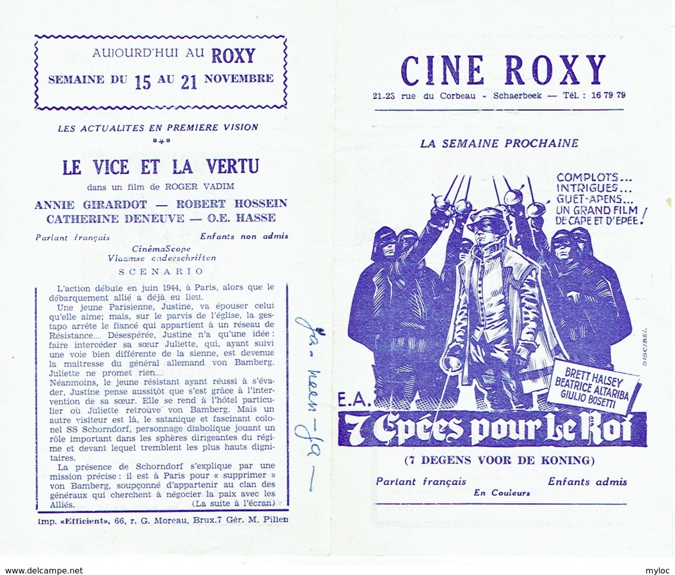 Publicité-Programme. Cinéma  Ciné Roxy - Publicité Cinématographique