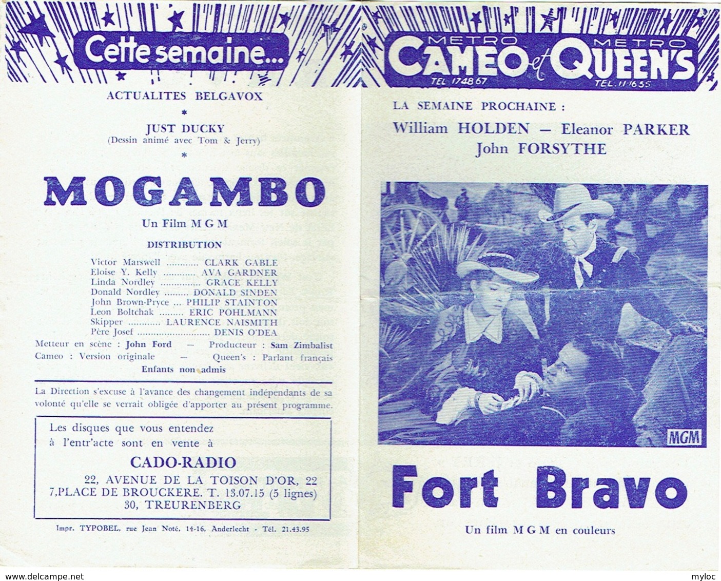 Publicité-Programme. Cinéma  Cameo Et Queens. Fort Bravo. - Publicité Cinématographique