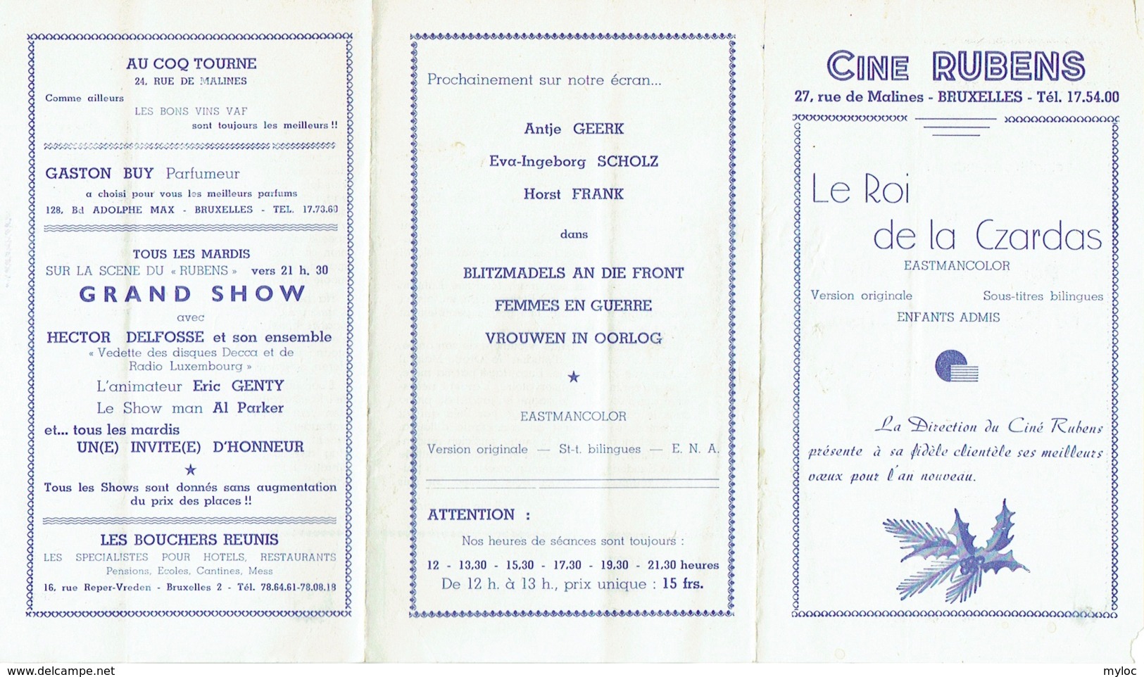 Publicité-Programme. Cinéma  Cine Rubens. - Publicité Cinématographique