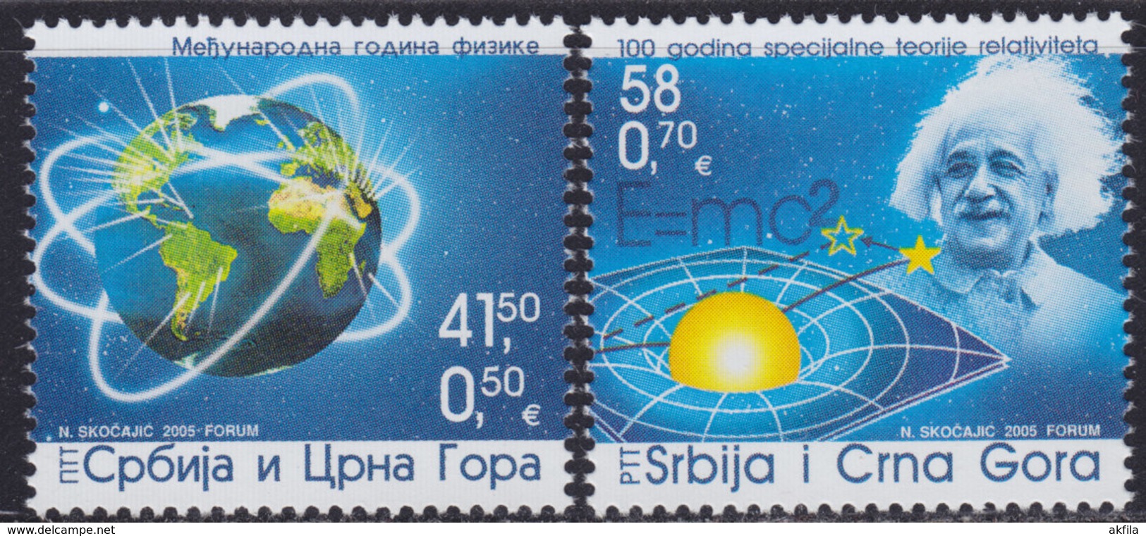 Yugoslavia (Serbia And Montenegro) 2005 International Year Of Physics - Albert Einstein, MNH (**) Michel 3283-3284 - Serbien