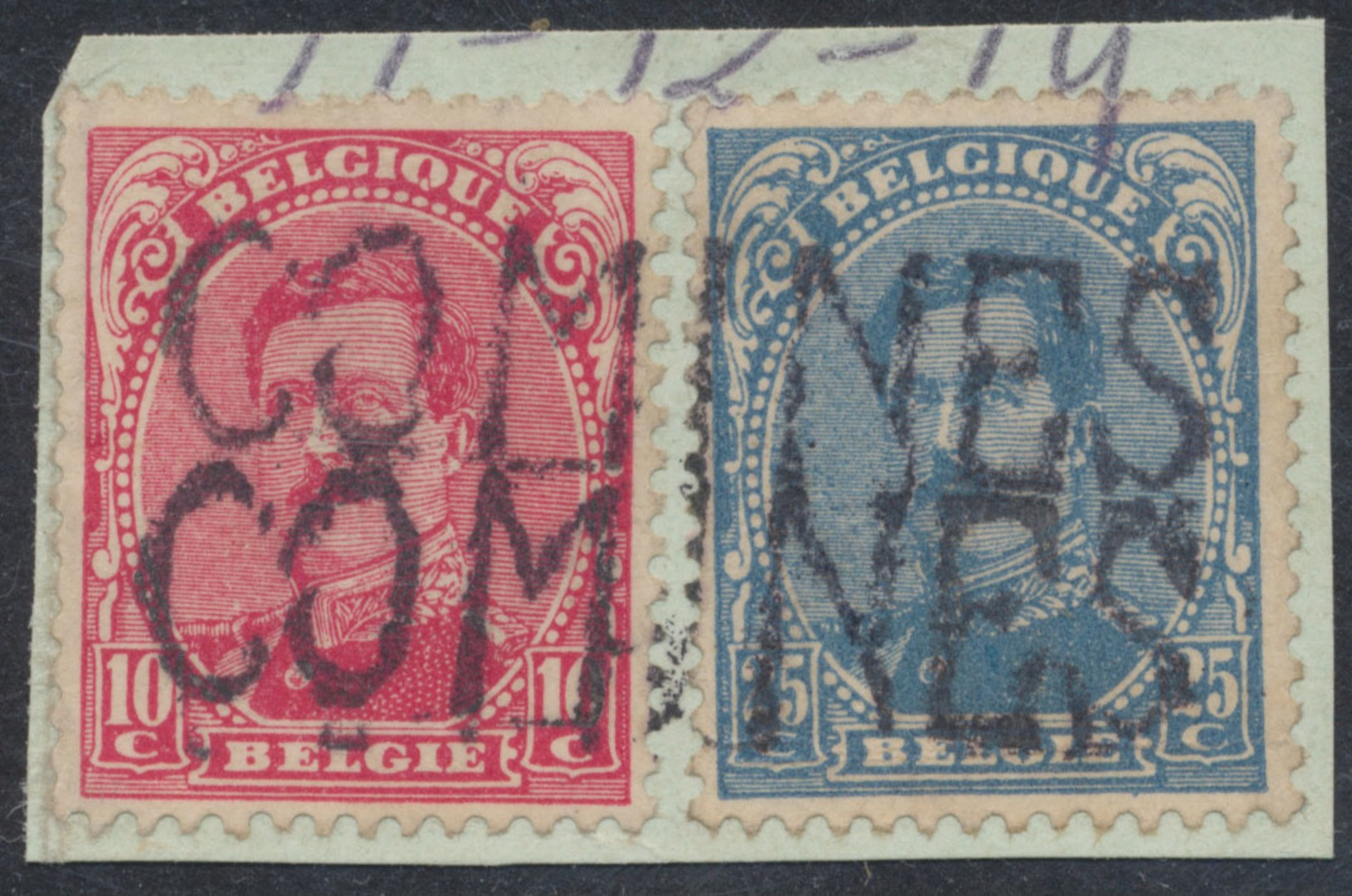 émission 1915 - N°138 Et 141 Sur Fragment + Griffe De Fortune X2 "COMINES" - 1915-1920 Alberto I