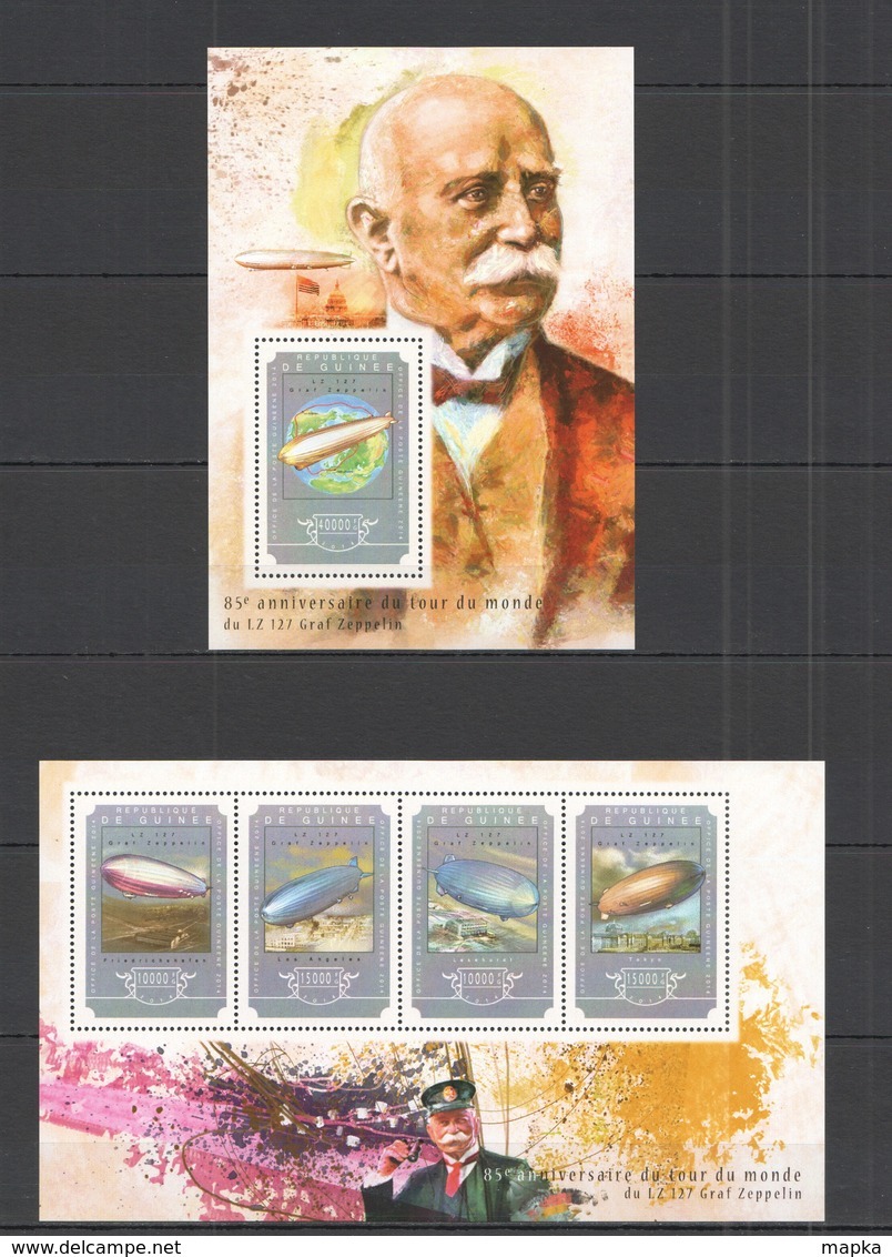 ST668 2014 GUINEE GUINEA TRANSPORT AVIATION ANNIVERSASRY WORLD TOUR ZEPPELIN KB+BL MNH - Zeppelins