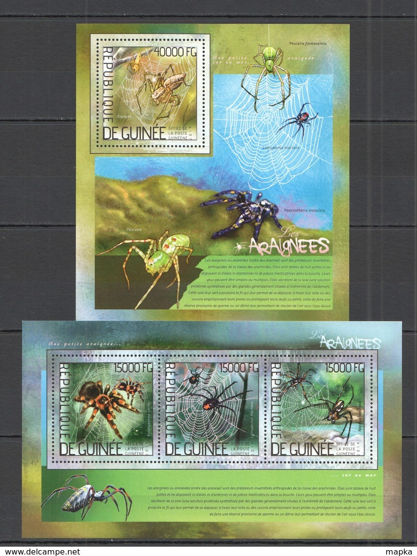 ST777 2014 GUINEE GUINEA FAUNA INSECTS SPIDERS LES ARAIGNEES KB+BL MNH - Spinnen