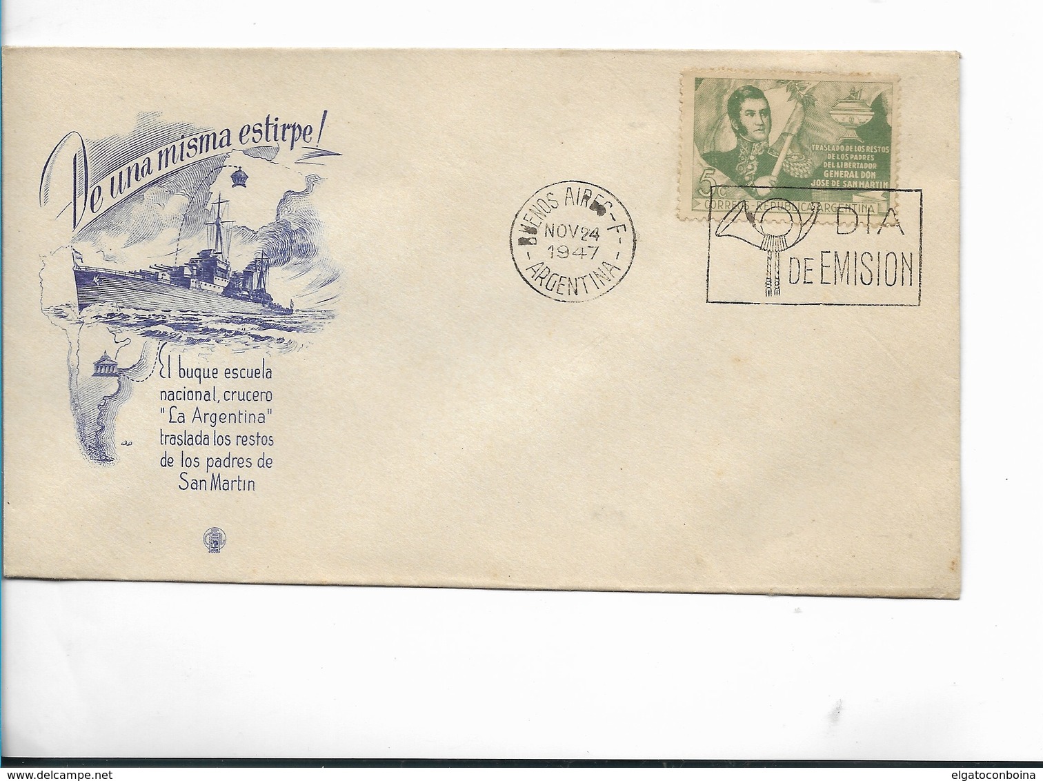 ARGENTINA 1947 GENERAL SAN MARTIN INDEPENDENCE HEROE, MILITARY, FIRST DAY COVER - Altri & Non Classificati