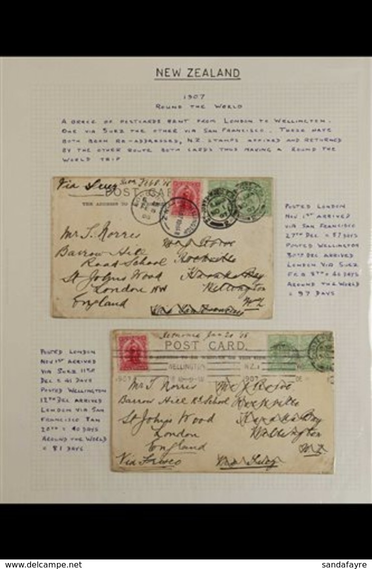 1907 "AROUND THE WORLD" POSTCARDS  Pair Of "London City Council" Postcards Franked KEVII ½d Pair With "LCC" Perfins, Eac - Other & Unclassified
