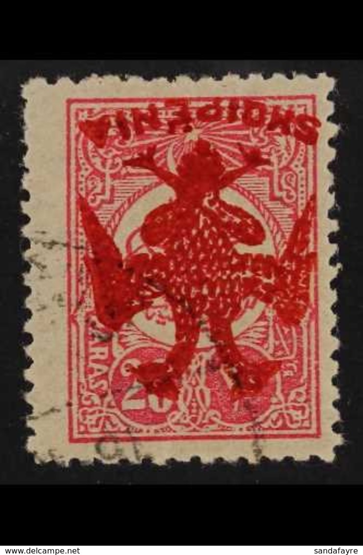 1913  20c Rose Carmine, Overprinted "Eagle" In Red, Variety "overprint Inverted", SG 6 Pl II Variety (Mi 6x Var), Very F - Albania