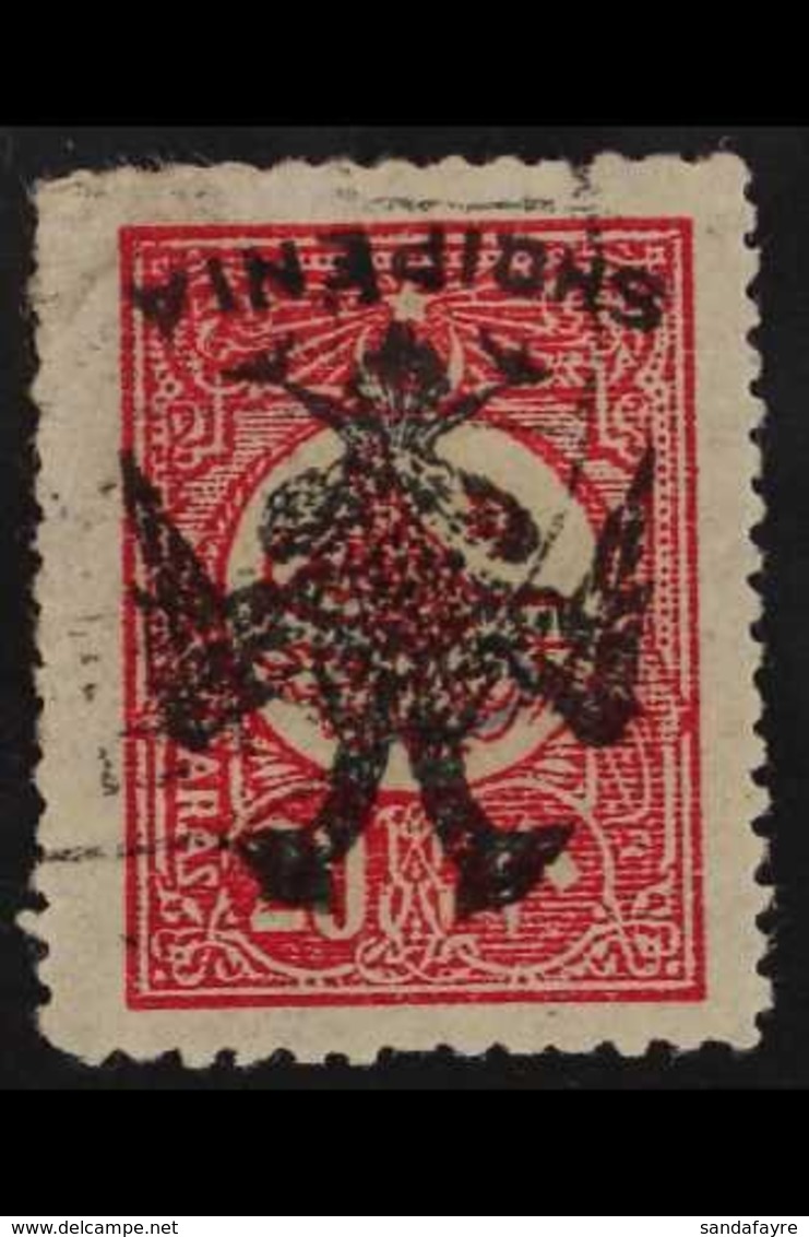 1913  20pa Rose Carmine, Pl II, "INVERTED OVERPRINT" Variety, SG 13var (Mi 13var), Very Fine Used. Signed H. Bloch. Seld - Albanien